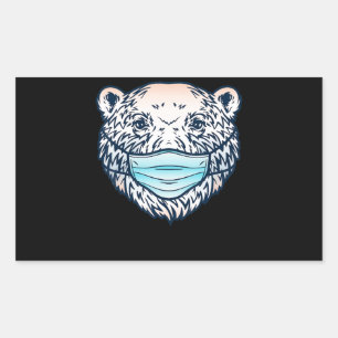 Funny Polar Bear Wearing A face Mask Animal Lover Rectangular Sticker