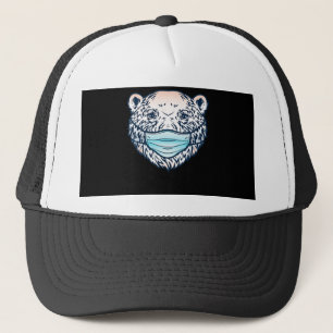 Funny Polar Bear Wearing A face Mask Animal Lover Trucker Hat
