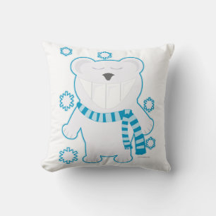 Funny Polar Molar Bear with Scarf Cartoon Design Cushion