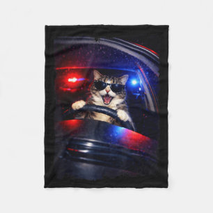 Funny police crazy cat driving car funny cat meme fleece blanket