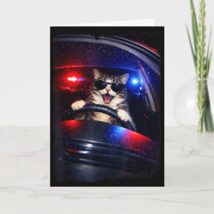 Funny police crazy cat driving car funny cat memeF Card