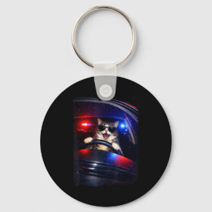 Funny police crazy cat driving car funny cat memeF Key Ring