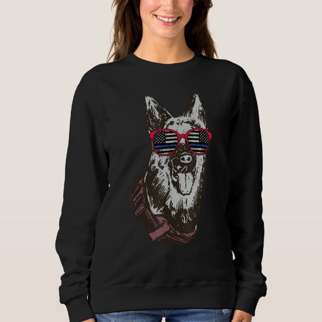 Funny Police Dog Usa Flag Sunglasses Police Office Sweatshirt (Front)
