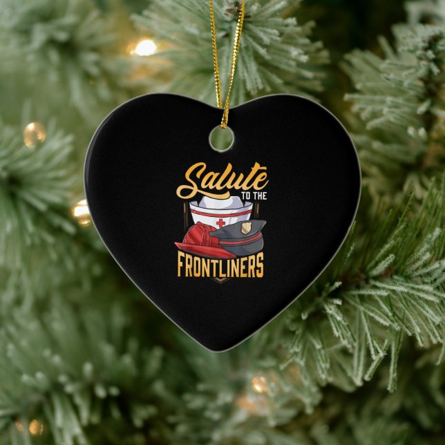 Funny Police Firefighter Frontliner Nurse Gifts Ceramic Ornament (Tree)