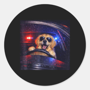 Funny Police Golden Retriever Driving Car Dog Meme Classic Round Sticker
