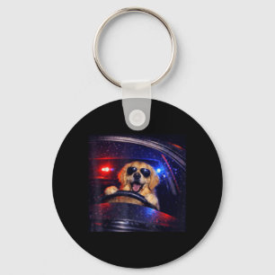 Funny Police Golden Retriever Driving Car Dog Meme Key Ring