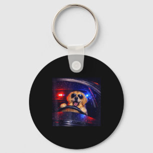 Funny police golden retriever driving car dog meme key ring
