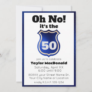 Funny Police Officer Badge 50th Birthday Invitation