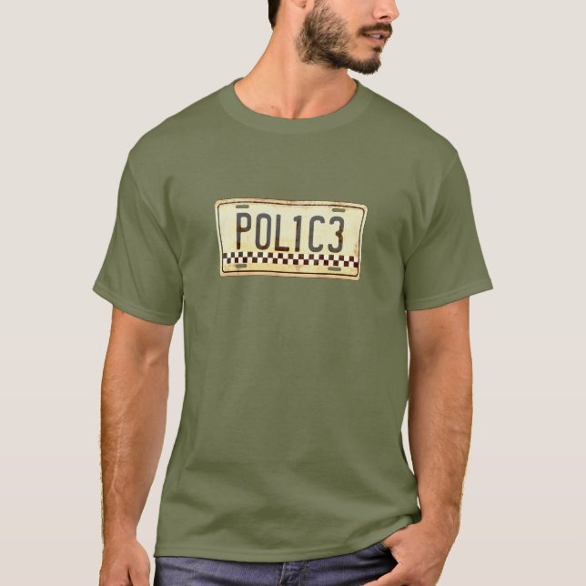 Funny Police Officer Car License Plate Graphic T-Shirt (Front)