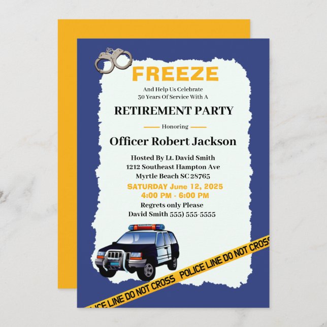 Funny Police Officer Retirement Party Invitation (Front/Back)