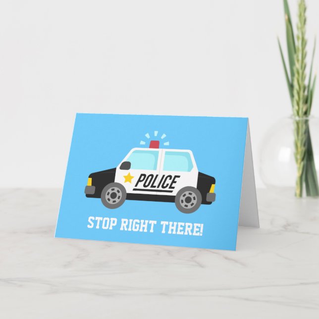 Funny Police Patrol Car Happy Birthday Card (Front)