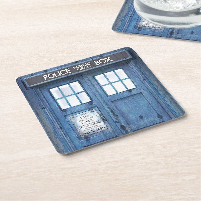 Funny Police phone Public Call Box Square Paper Coaster (Angled)