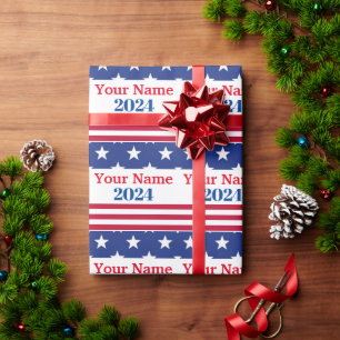 Funny Political 2024 American Flag Patriotic Wrapping Paper