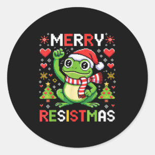 Funny Political Christmas Frog Merry Resistmas 202 Classic Round Sticker