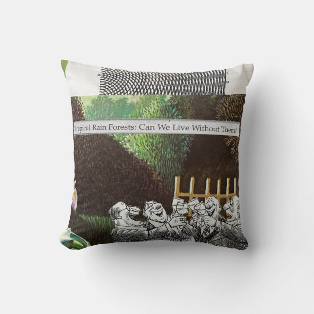 Funny Political Joke Forest Climate Change Satire Cushion (Front)