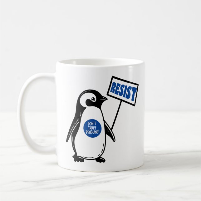Funny Political Meme Penguin Tariff Coffee Mug (Left)