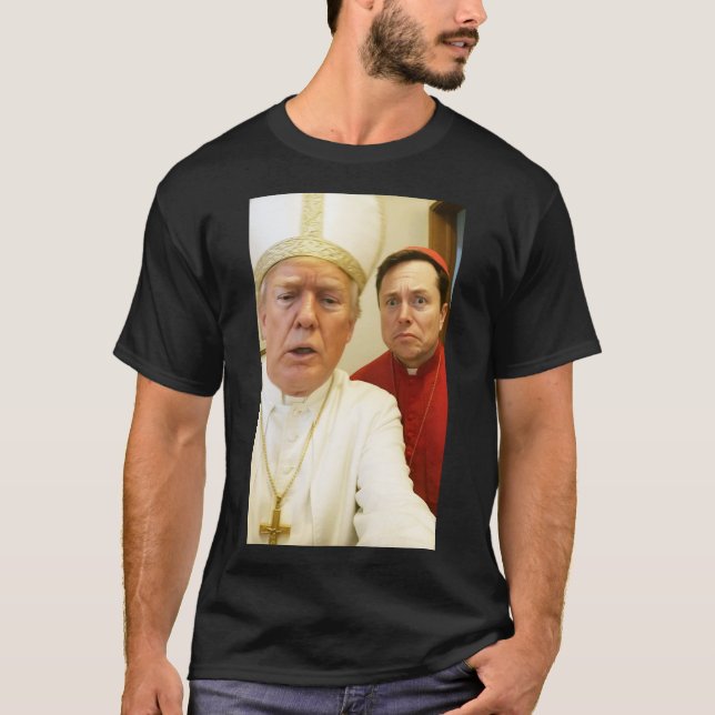 Funny Political Pope Trump Elon Musk  T-Shirt - Sa (Front)