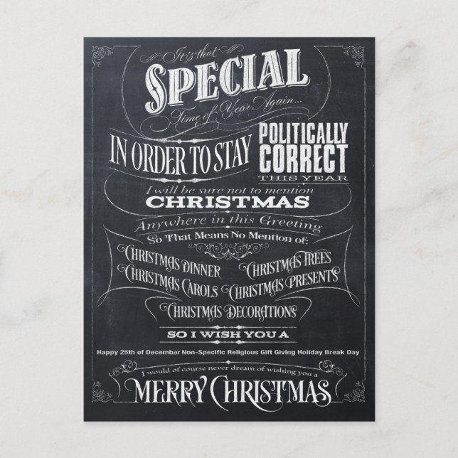 Funny Politically Correct Chalk Christmas Woke - I Holiday Postcard (Front)