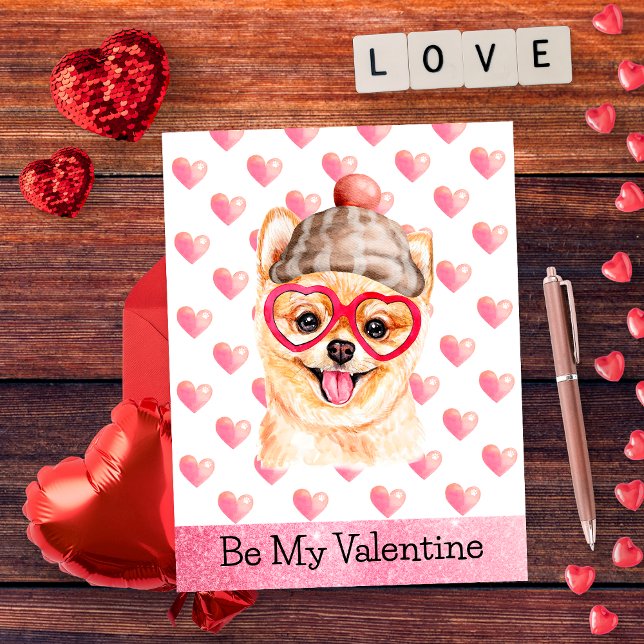 Funny Pomeranian Be My Valentine Dog Valentine's Holiday Postcard (Creator Uploaded)