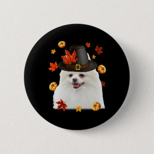 Funny Pomeranian Dog Pilgrim Hat Fall Happy Thanks 6 Cm Round Badge