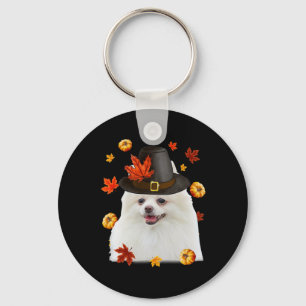 Funny Pomeranian Dog Pilgrim Hat Fall Happy Thanks Key Ring