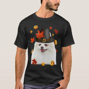 Funny Pomeranian Dog Pilgrim Hat Fall Happy Thanks T-Shirt