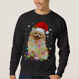 Funny Pomeranian Dog Santa Hat Christmas Lights Lo Sweatshirt