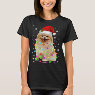 Funny Pomeranian Dog Santa Hat Christmas Lights Lo T-Shirt