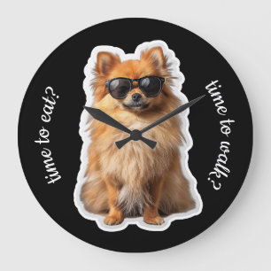 Funny Pomeranian Dog Time to Walk Time to Eat Large Clock