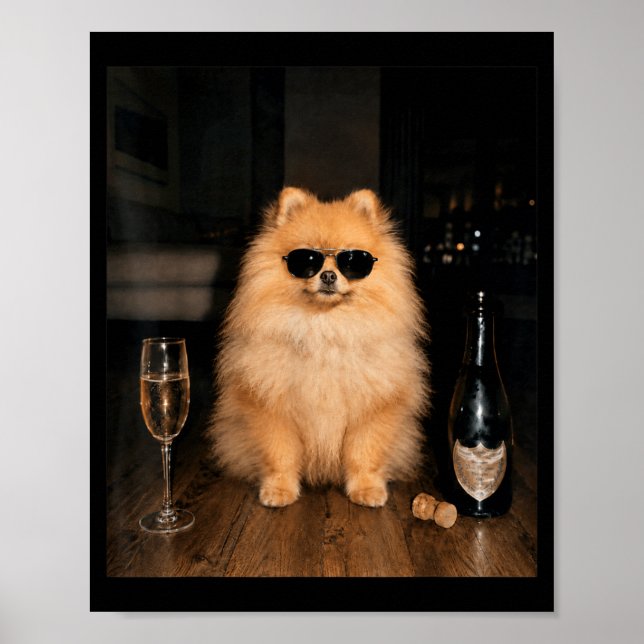 Funny Pomeranian Drinking Champagne Meme Poster (Front)