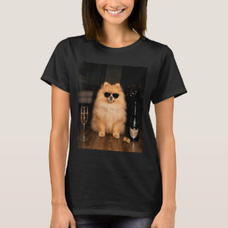 Funny Pomeranian Drinking Champagne Meme T-Shirt