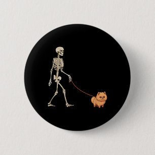 Funny Pomeranian Skeleton Dog Walking Halloween 6 Cm Round Badge