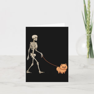 Funny Pomeranian Skeleton Dog Walking Halloween Card