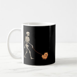 Funny Pomeranian Skeleton Dog Walking Halloween Coffee Mug