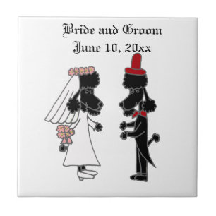 Funny Poodle Bride and Groom Wedding Tile