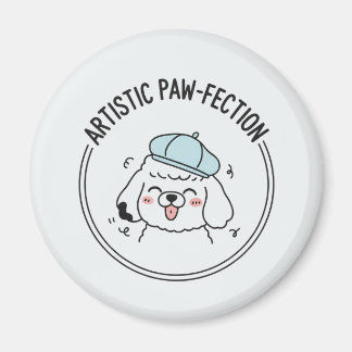 Funny Poodle Cartoon Illustration with Blue Beret Magnet