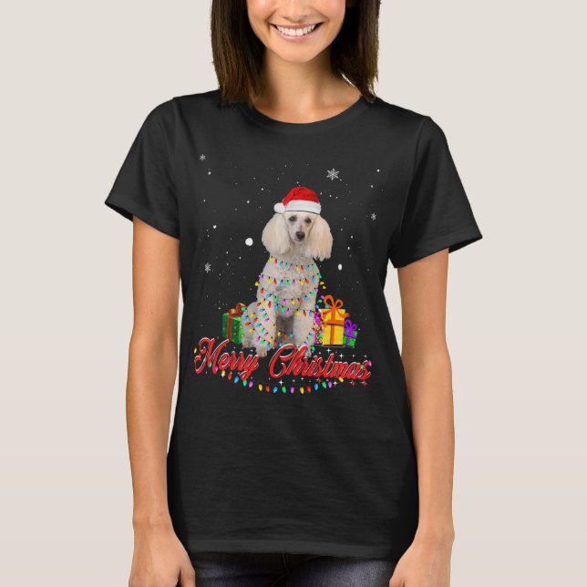 Funny Poodle Dog Christmas Santa Christmas Lights T-Shirt (Front)