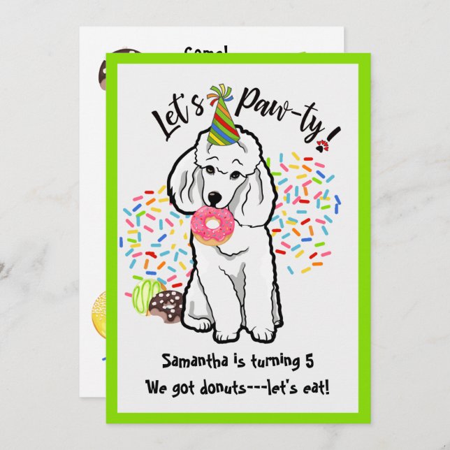 Funny Poodle Dog Doughnuts Birthday Party Invitation (Front/Back)