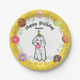 Funny Poodle Dog Doughnuts Birthday Party Paper Plate