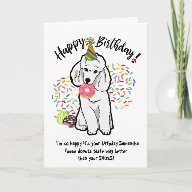 Funny Poodle Pet Dog  Birthday Card Doughnuts (Front)