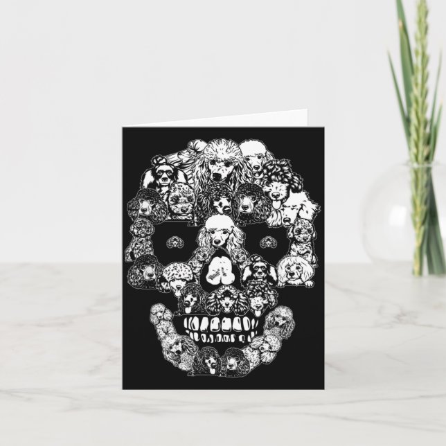 Funny Poodle Skull Dog Skeleton Halloween Card (Front)