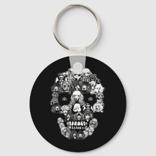 Funny Poodle Skull Dog Skeleton Halloween Key Ring