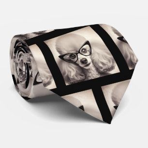 Funny Poodle with Glasses Nerd Neck Tie
