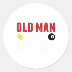 Funny Pool Billiards Player Old Man With Cue Stick Classic Round Sticker