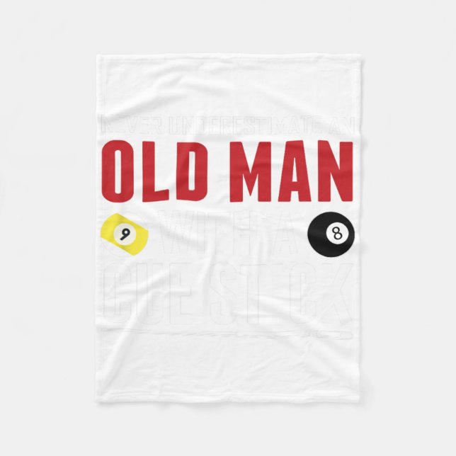 Funny Pool Billiards Player Old Man With Cue Stick Fleece Blanket (Front)