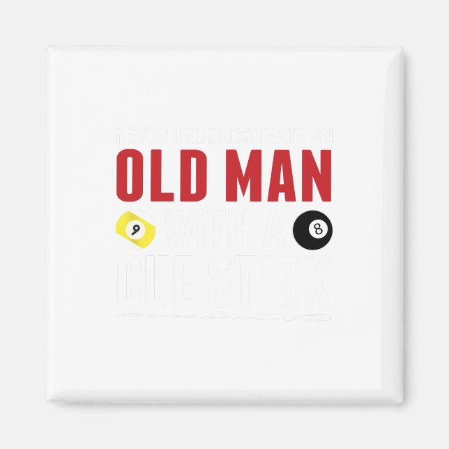 Funny Pool Billiards Player Old Man With Cue Stick Magnet (Front)