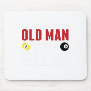 Funny Pool Billiards Player Old Man With Cue Stick Mouse Pad