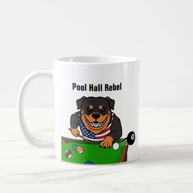 Funny Pool Hall Rebel Rottweiler Coffee Mugs (Left)