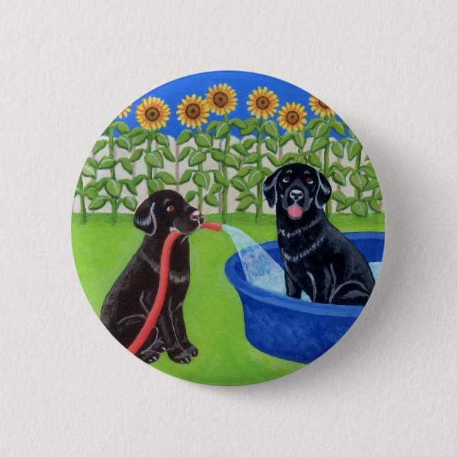 Funny Pool Party Labradors 6 Cm Round Badge (Front)