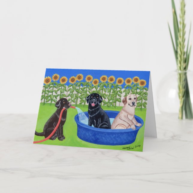 Funny Pool Party Labradors Card (Front)
